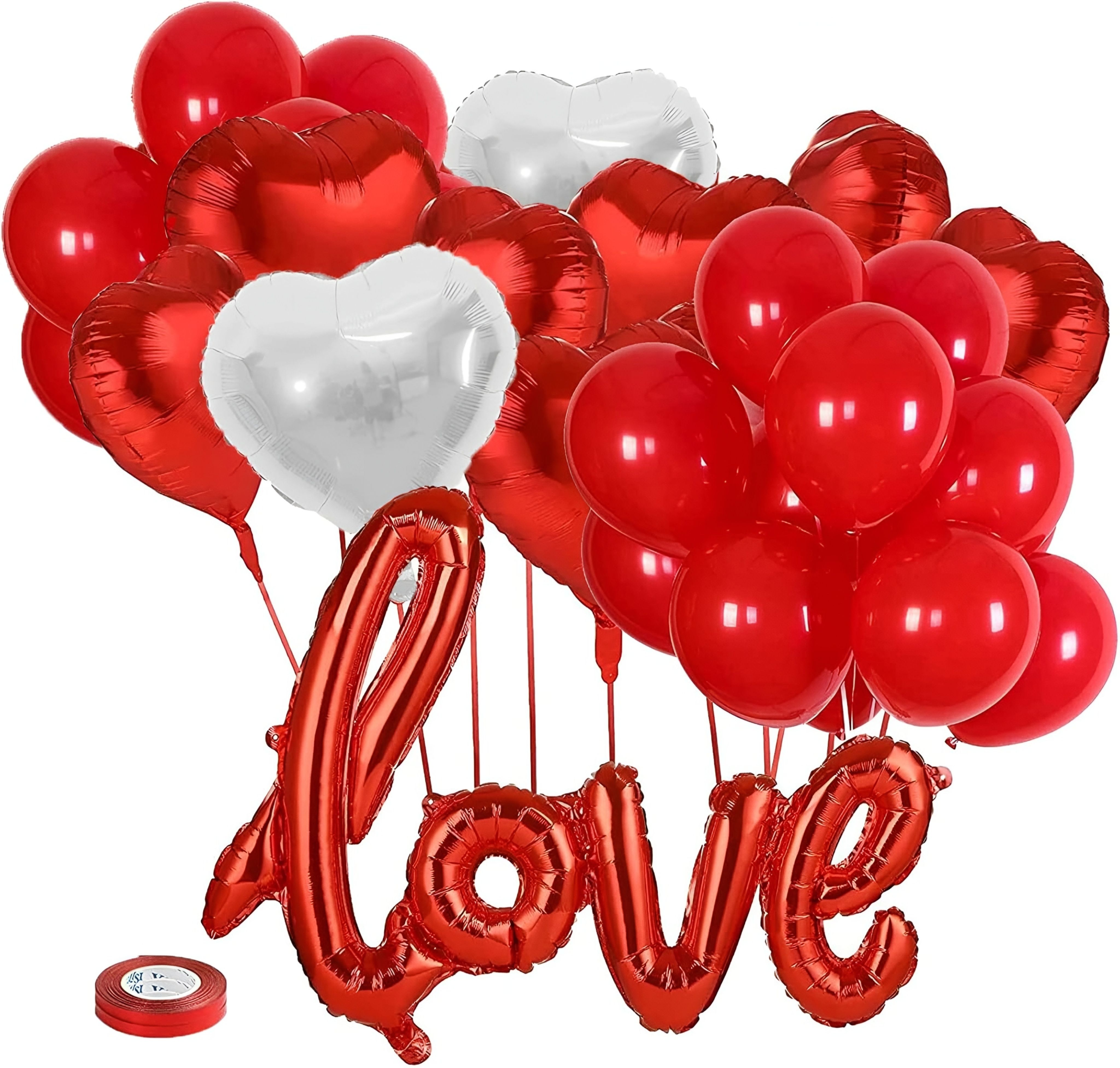zambooree Printed Valentines Decoration Set with Red Silver Heart Shape Balloons, Love Balloon Balloon-picture-14