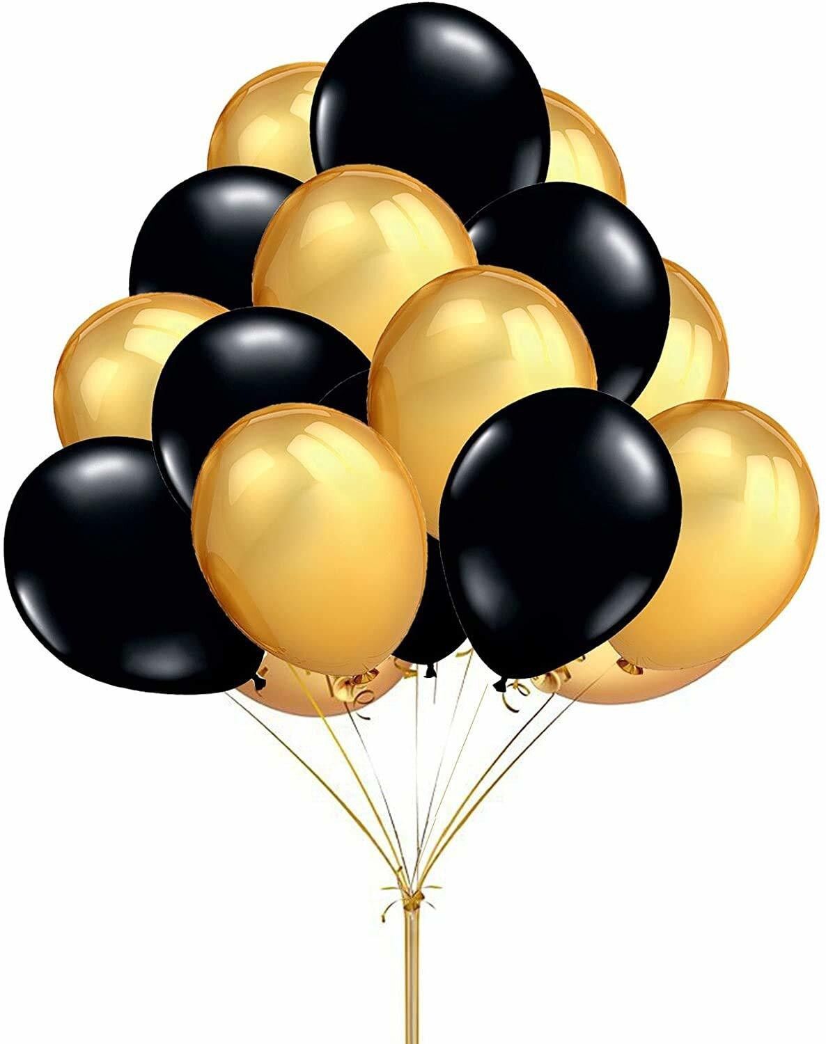 Solid 10 Inch Metallic Latex Black and Gold Birthday Balloons - Pack of 100 Pieces Balloon-image-29