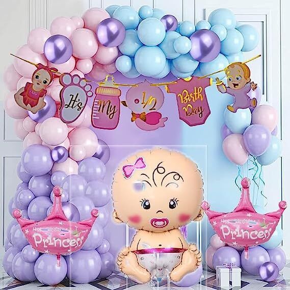 groovywings Solid Its My Half Birthday Decorations Set For Girls, 6 Month Birthday Set of 40) Balloon-picture-27