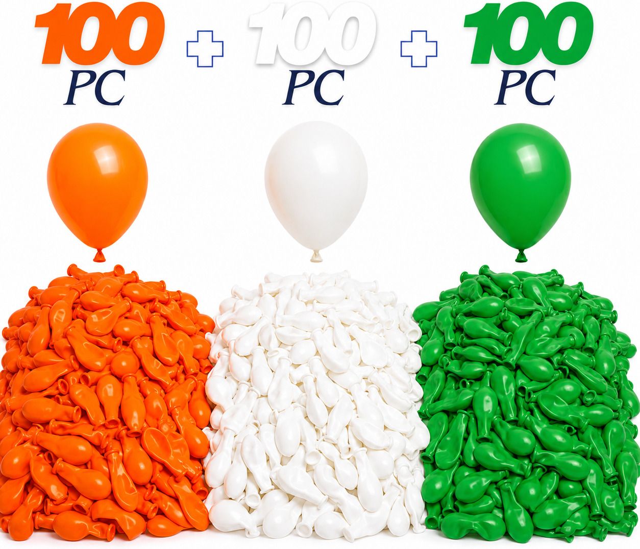 bzore Solid Tricolor Balloons (100 Kesharia (Saffron) + 100 White + 100 Green Balloon-picture-29