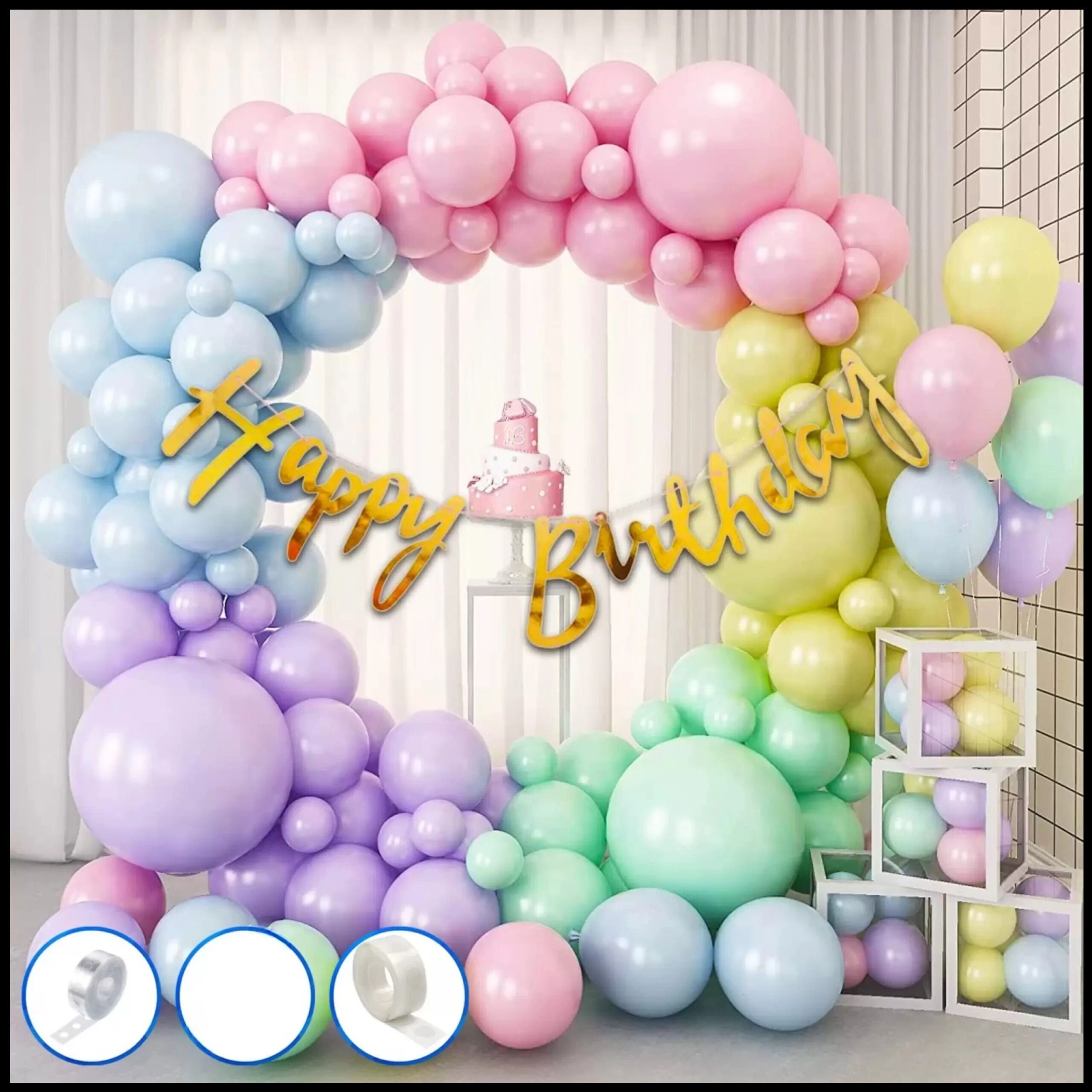 54 PC Birthday Decoration Kit Blue Yellow Purple Green Pink Orange Foil Birthday-image-41