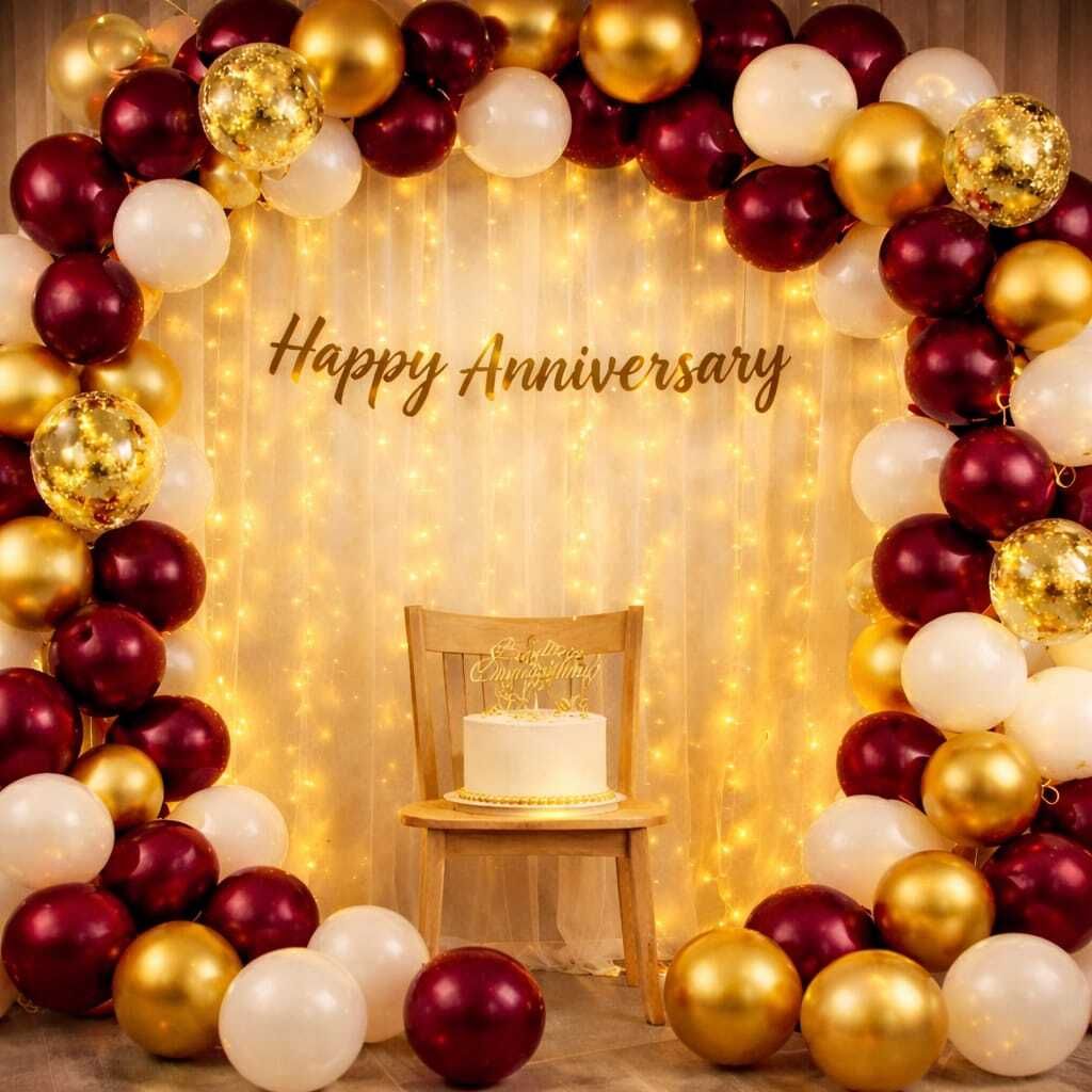 Solid Royal Burgundy Gold Anniversary Decoration Setup Balloon-image-27