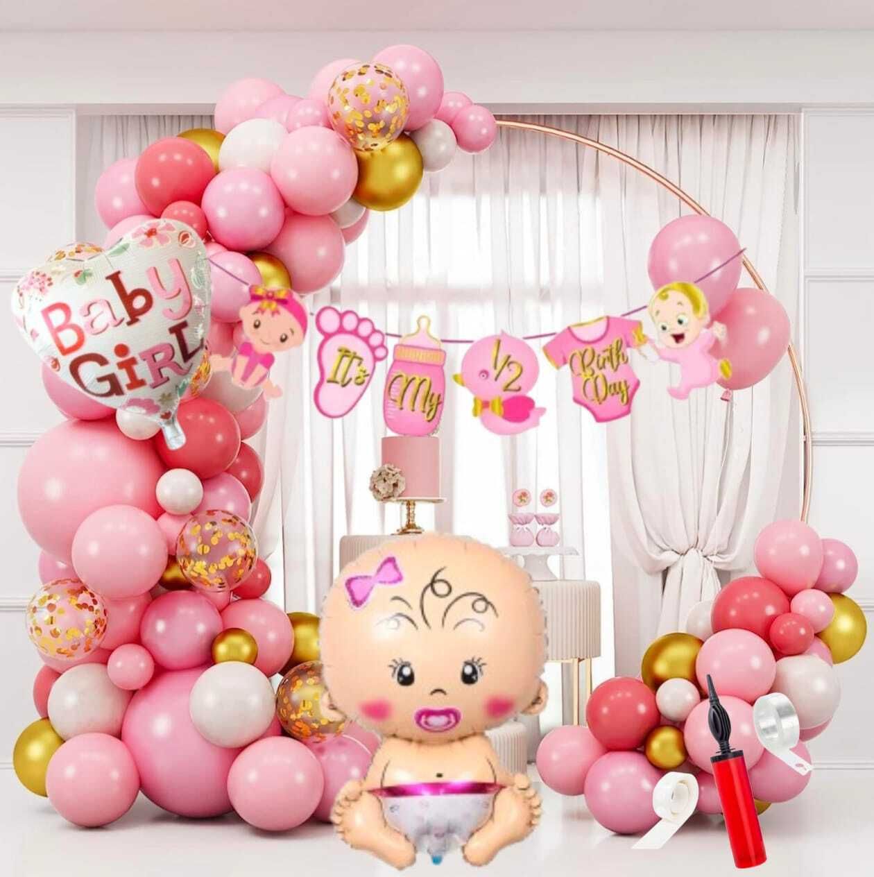 Solid Cute Baby Girl Half Birthday Decoration Kit for Baby Girl Birthday Party Balloon