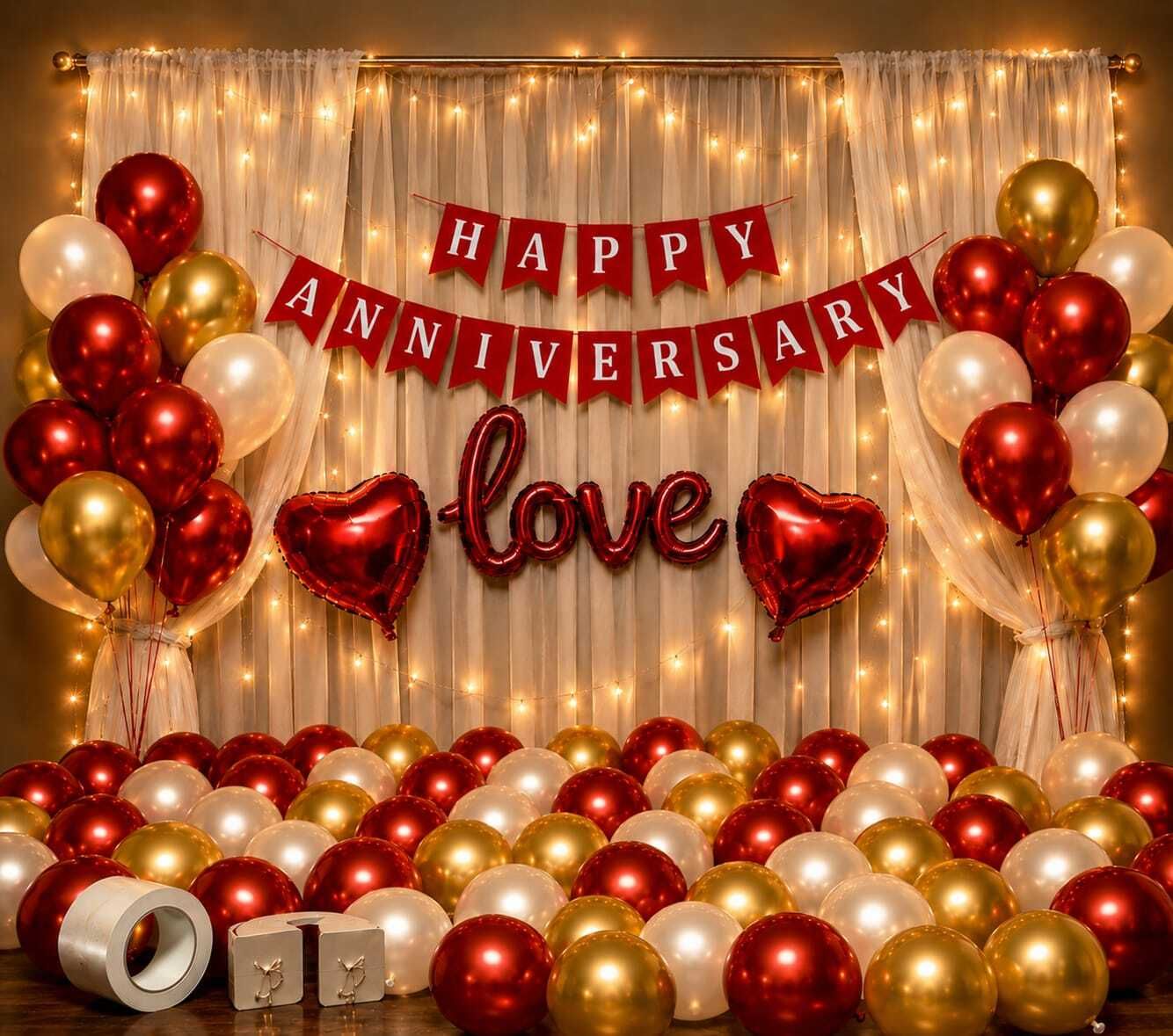 Solid Happy Anniversary Love Balloons Decoration Set 53 Pcs Balloon-image-41
