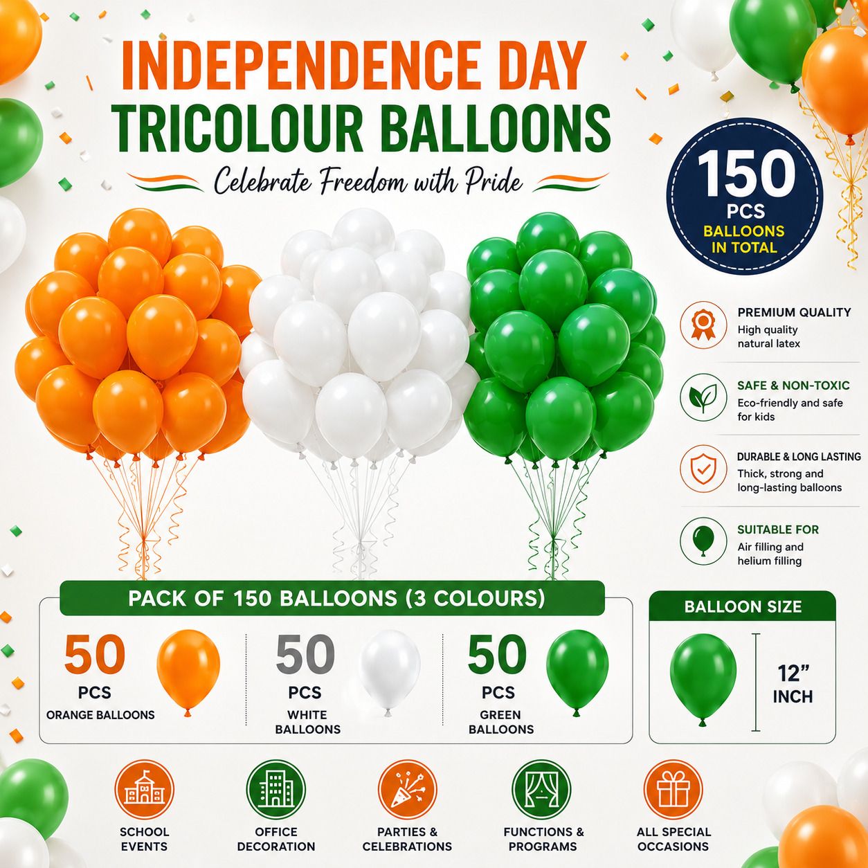 savira creation Solid Tiranga 150 Pcs Balloon for Republic day,Independence day,Party decoration Balloon-picture-27