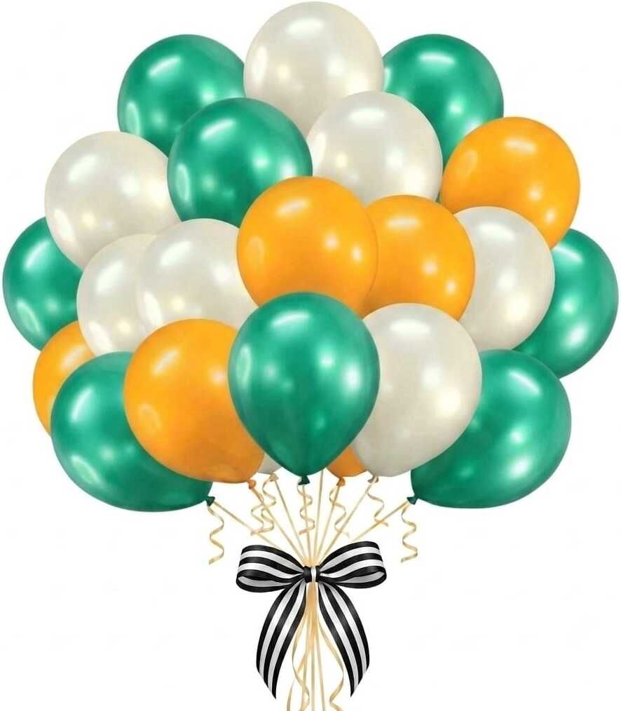dul dul Solid 10 pcs White,10 pc Orange,10 pcs dark Green color Metallic balloons for Birthday Balloon-picture-28