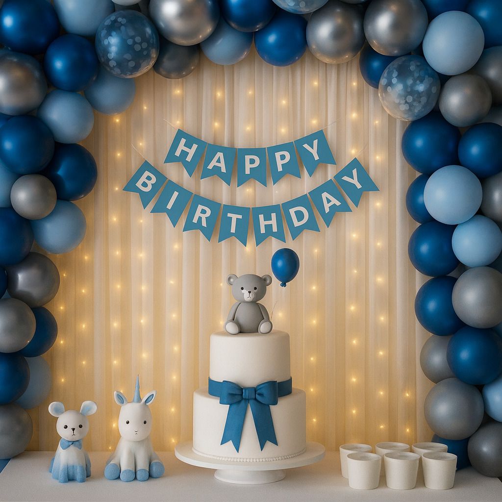 Solid Happy Birthday Decoration Combo Kit with White Net Curtain, LED Fairy Lights & Balloon-image-43