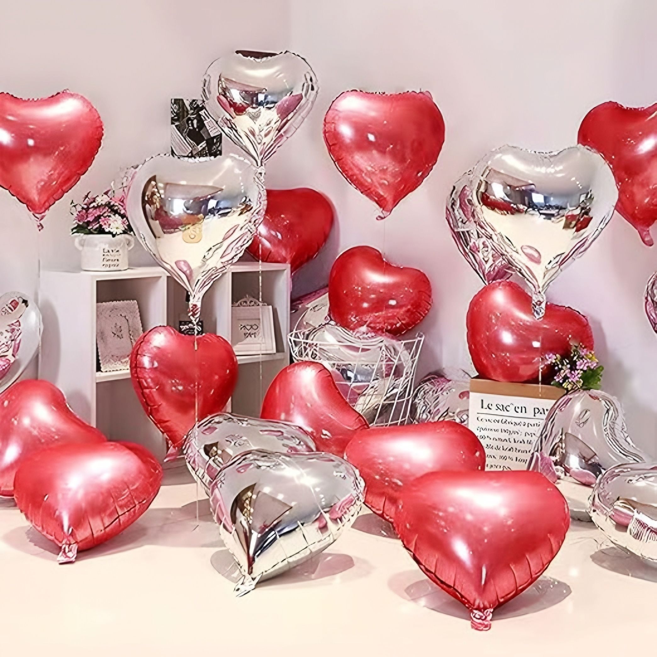 Printed 20 Red And Silver Heart Shape Foil Balloons 10"/ Valentine Day Party Decoration Balloon