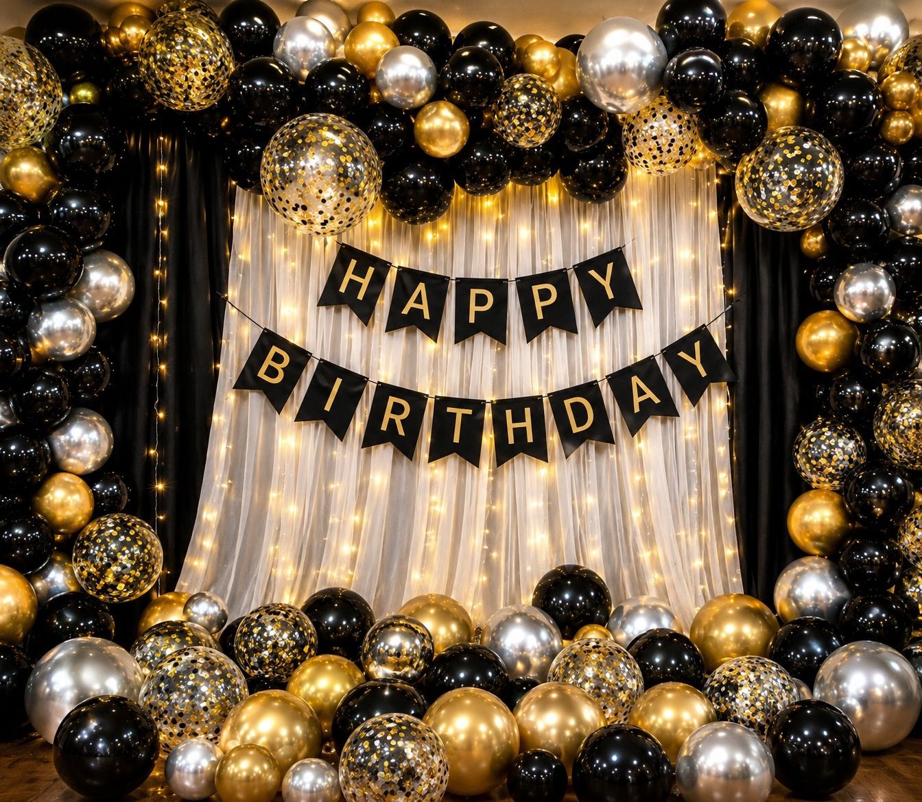 ballooooify Solid Royal Black Gold Happy Birthday Balloon Arch Decoration Balloon-picture-3