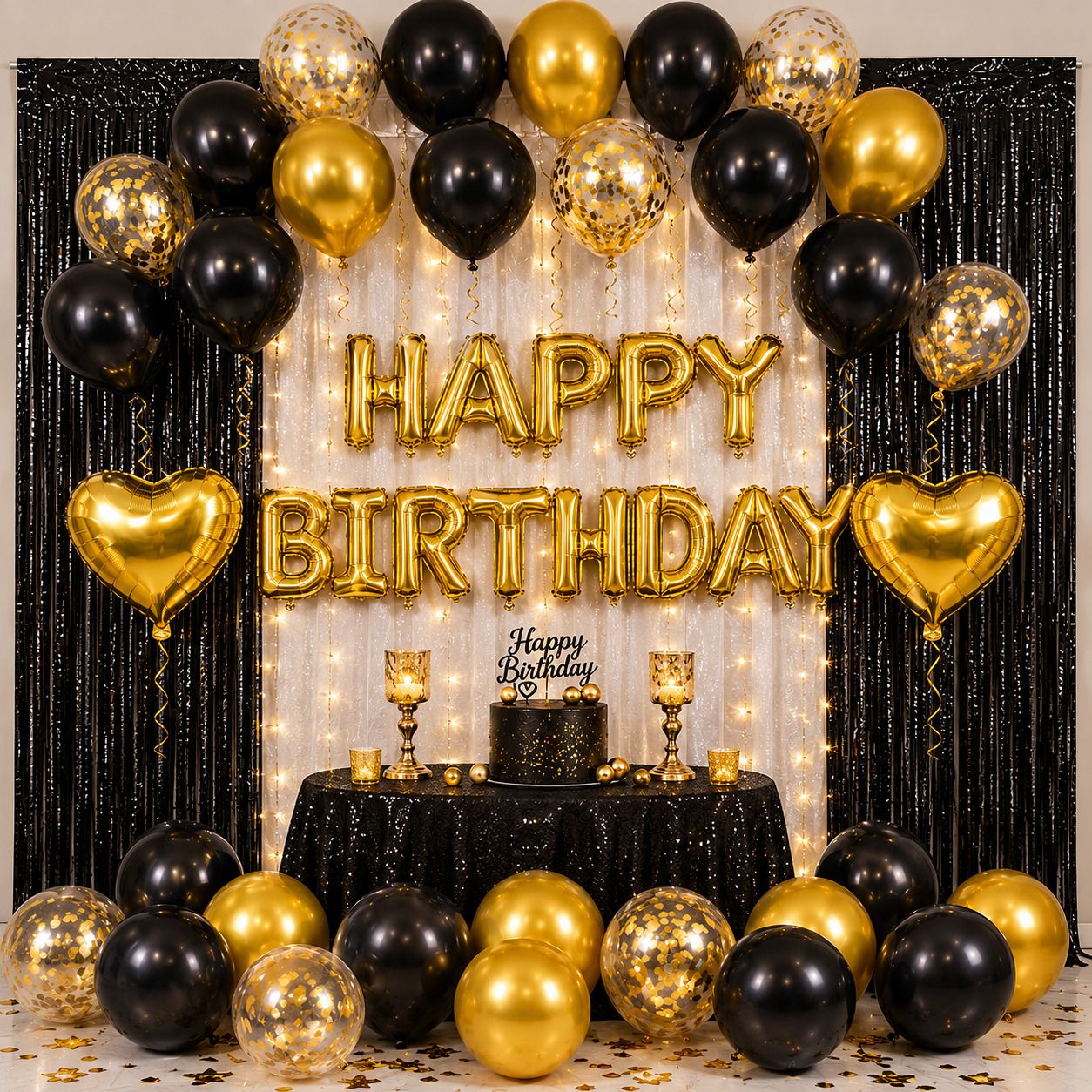 Solid Black & Gold Happy Birthday Decoration Kit Letter Balloon-image-22
