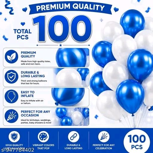 emutz Solid Pack of 100 Blue and White Celebration Balloons Balloon-picture-3