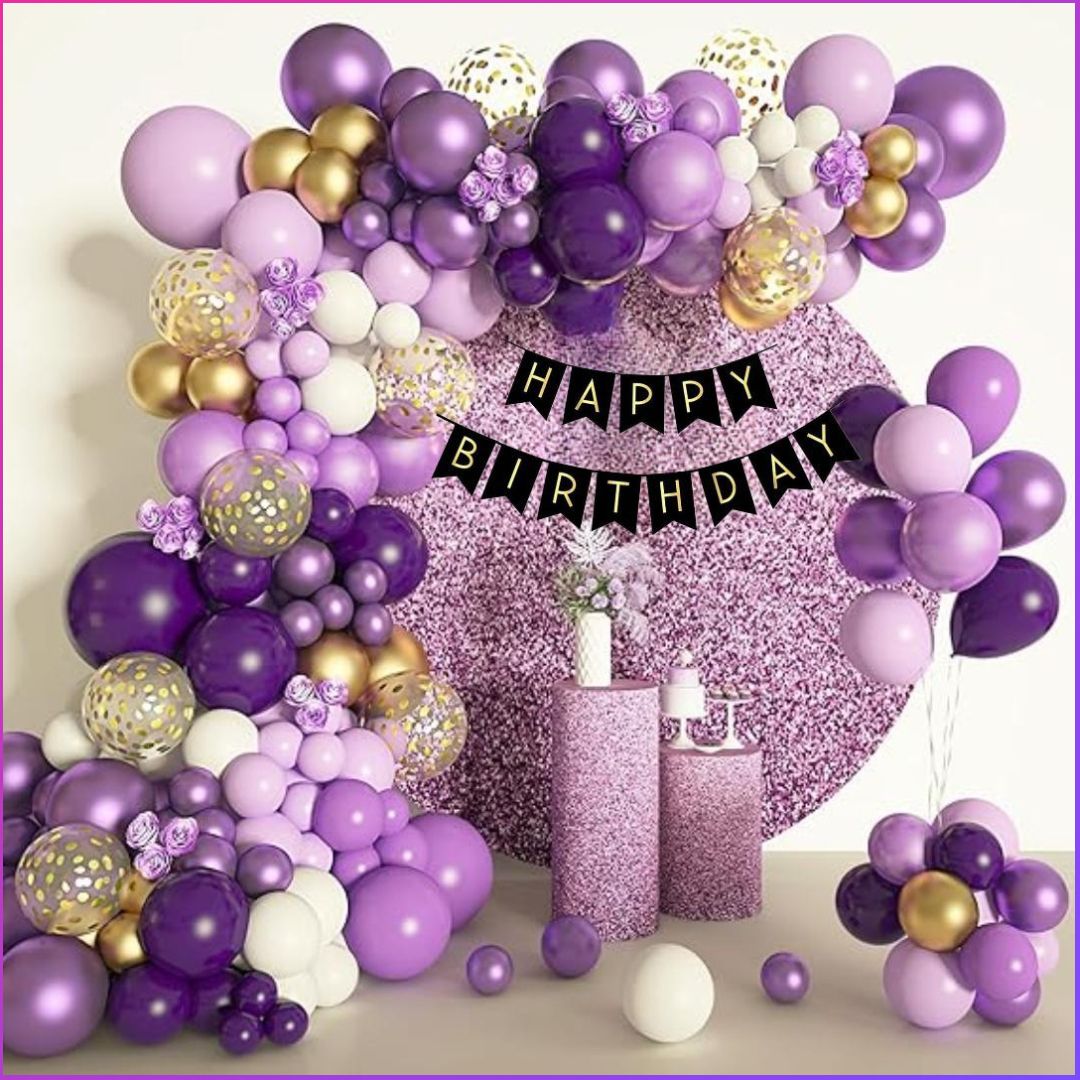 Solid Purple & Gold Birthday Party Decoration Set. Balloon-image-17