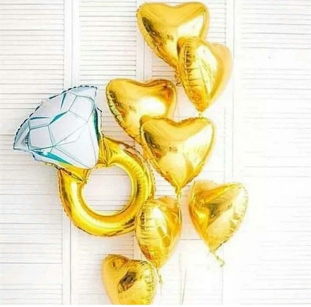 flipmate Solid Ring Foil Balloon With Golden Heart Shape Foil Balloons (Gold, Pack of 6) Balloon-picture-30