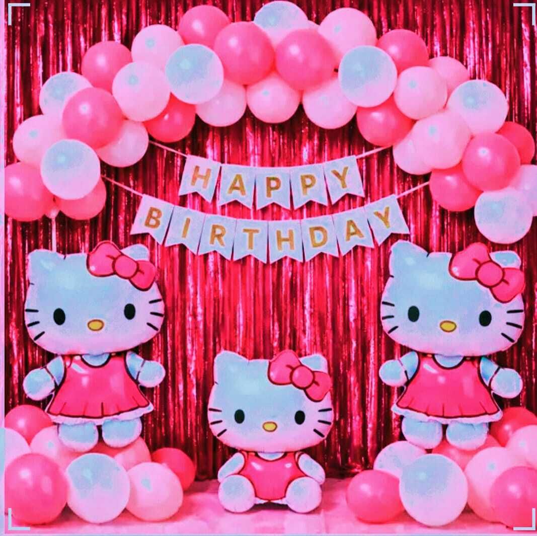 Solid Kitty Pink Birthday Decoration Set Pink, White Cute Cat Theme Balloon-image-24