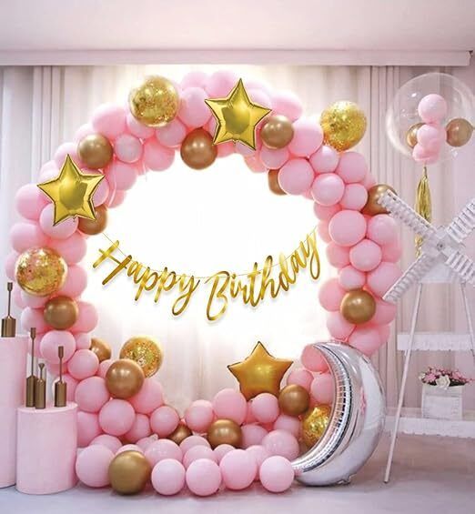 party midlinkerz Solid Pastel Pink Happy Birthday Decoration kit items - 60 Pcs for Girl Birthday Balloon-picture-34
