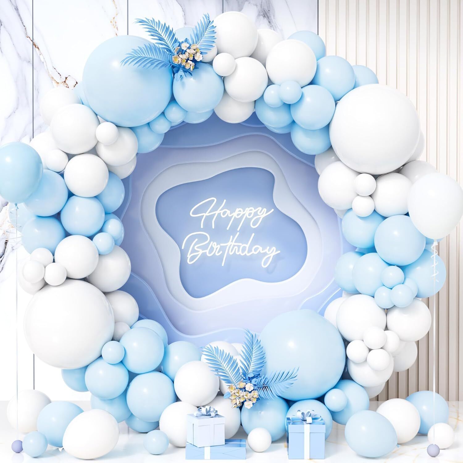 r g accessories Solid Skyblue White Balloons Garland Decoration Kit With Arch Pack Of 50 Balloon-picture-11