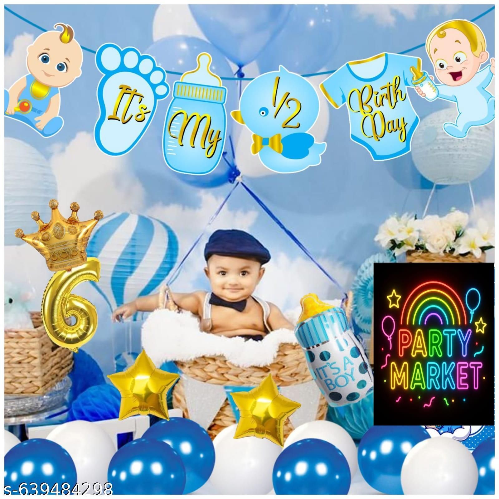 Half Birthday Decoration Kit for Baby Boy 6 Month, Blue White Balloon Decoration-image-38