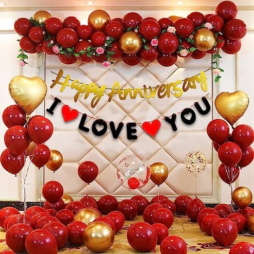 party midlinkerz Solid I Love You Anniversary Decoration kit 45 Pcs for Anniversary Decor Balloon-picture-20