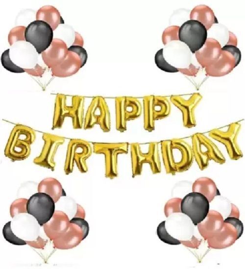 nexira Solid NEW HBD HD Metallic Black , White & Rose Gold Balloon (Multicolor, Pack of 43) Balloon-picture-12