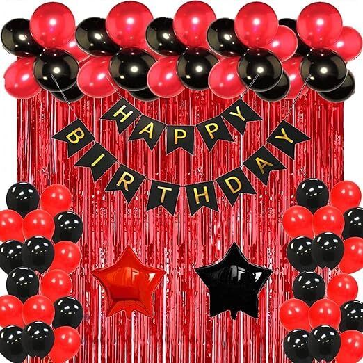party midlinkerz Solid Red Theme Birthday Decoration items kit combo for Kids & Adult with Star Balloon-picture-18