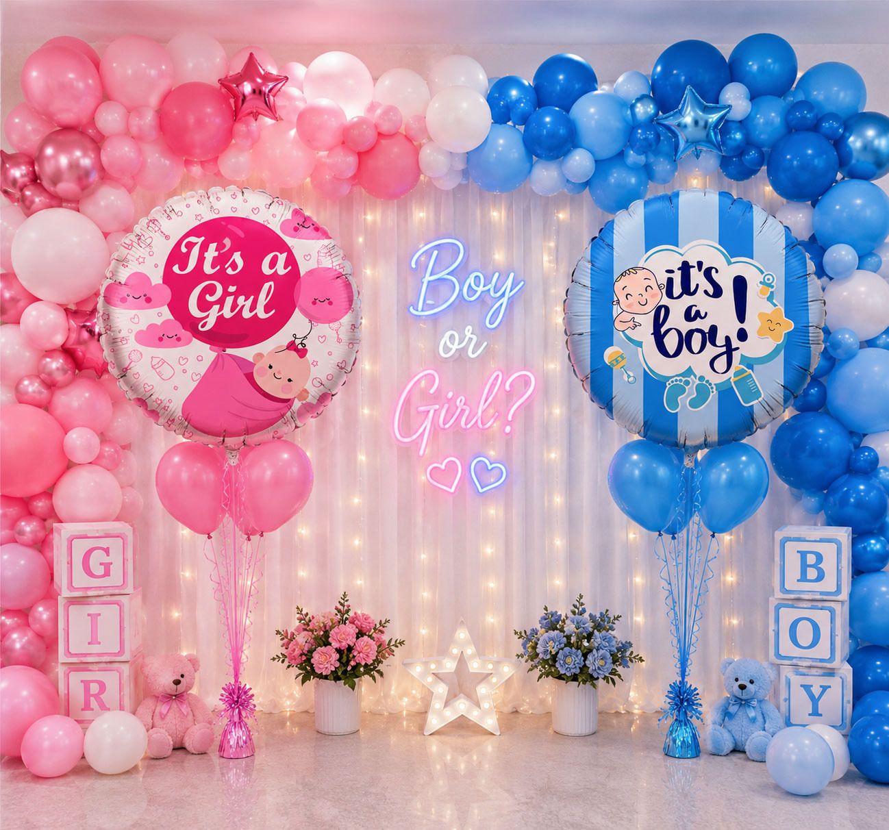 soi Solid Gender Reveal Balloon Kit with Boy Girl Foil Blue Pink White Balloons Decoration Balloon-picture-45