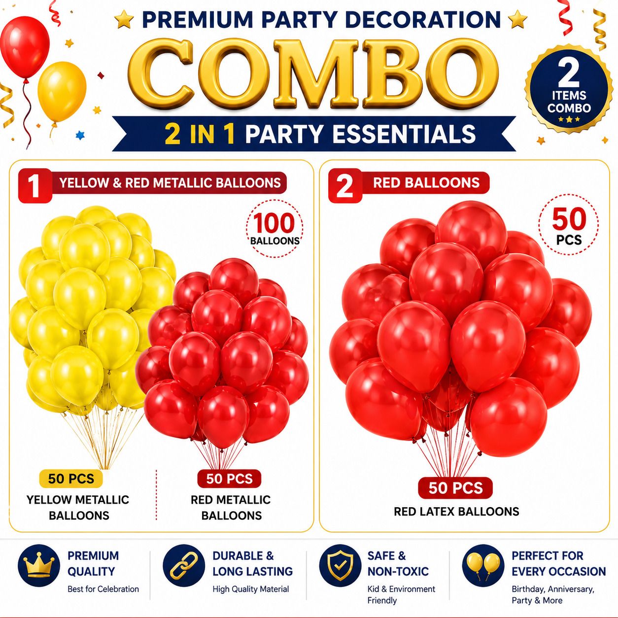 Printed 100 Balloon 50 Red & 50 Yellow Balloon Pack Balloon-image-16