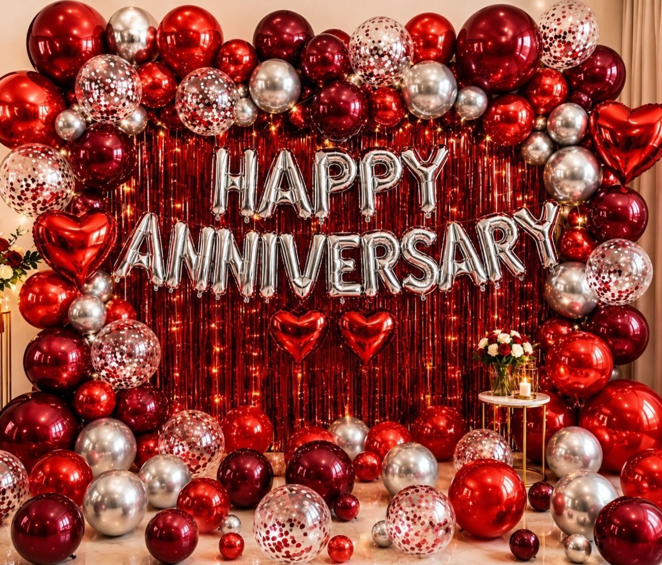 Solid Royal Red Silver Anniversary Decoration Combo Set Balloon-image-31