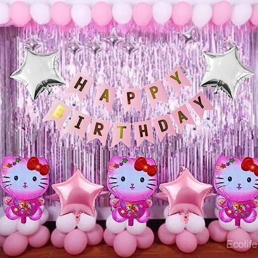 Solid 1st Happy Birthday Hello Kitty Theme Combo Kit Set Item Combo for Girls Birthday Balloon