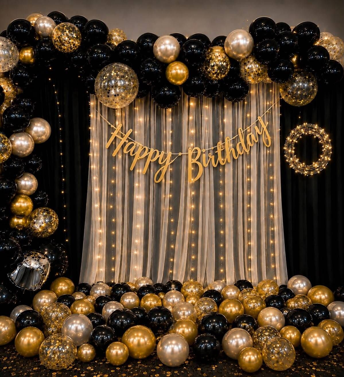 sangwan hub Royal Black Gold Birthday Decor-picture-53