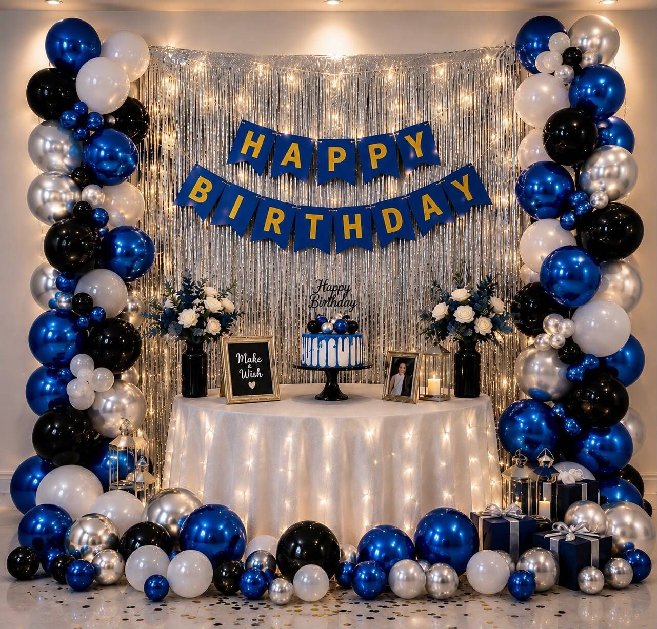 Solid Happy Birthday Blue Banner Decoration Set 42 Pcs Balloon-image-41