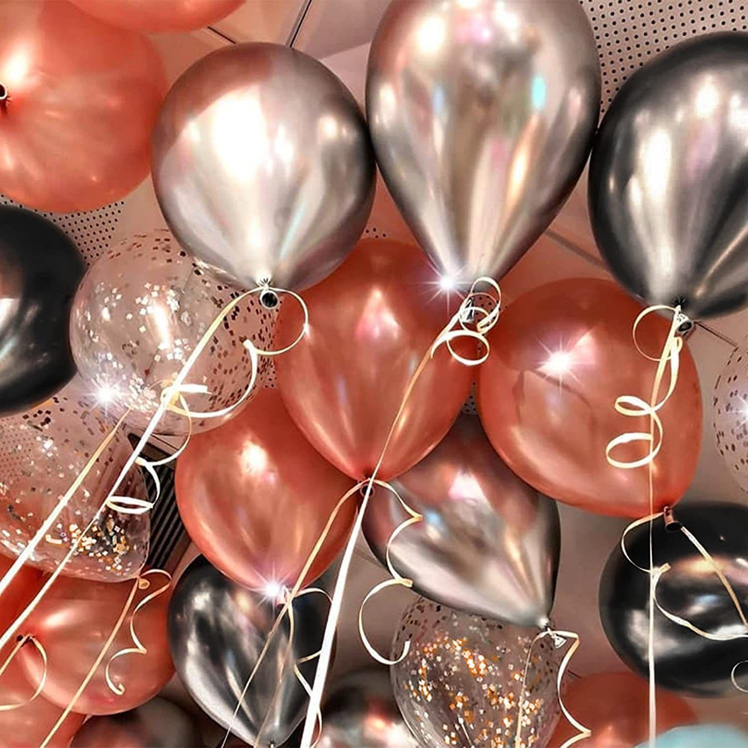 indy toys and fashion Solid Rosegold Silver & Black Metallic Shiny Balloons & Rosegold Confetti Balloon-picture-17