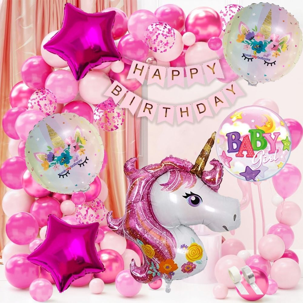 poptheparty Printed Unicorn Theme Happy Birthday Set for Theme Based Birthday Decoration For Kids Balloon Bouquet-picture-10