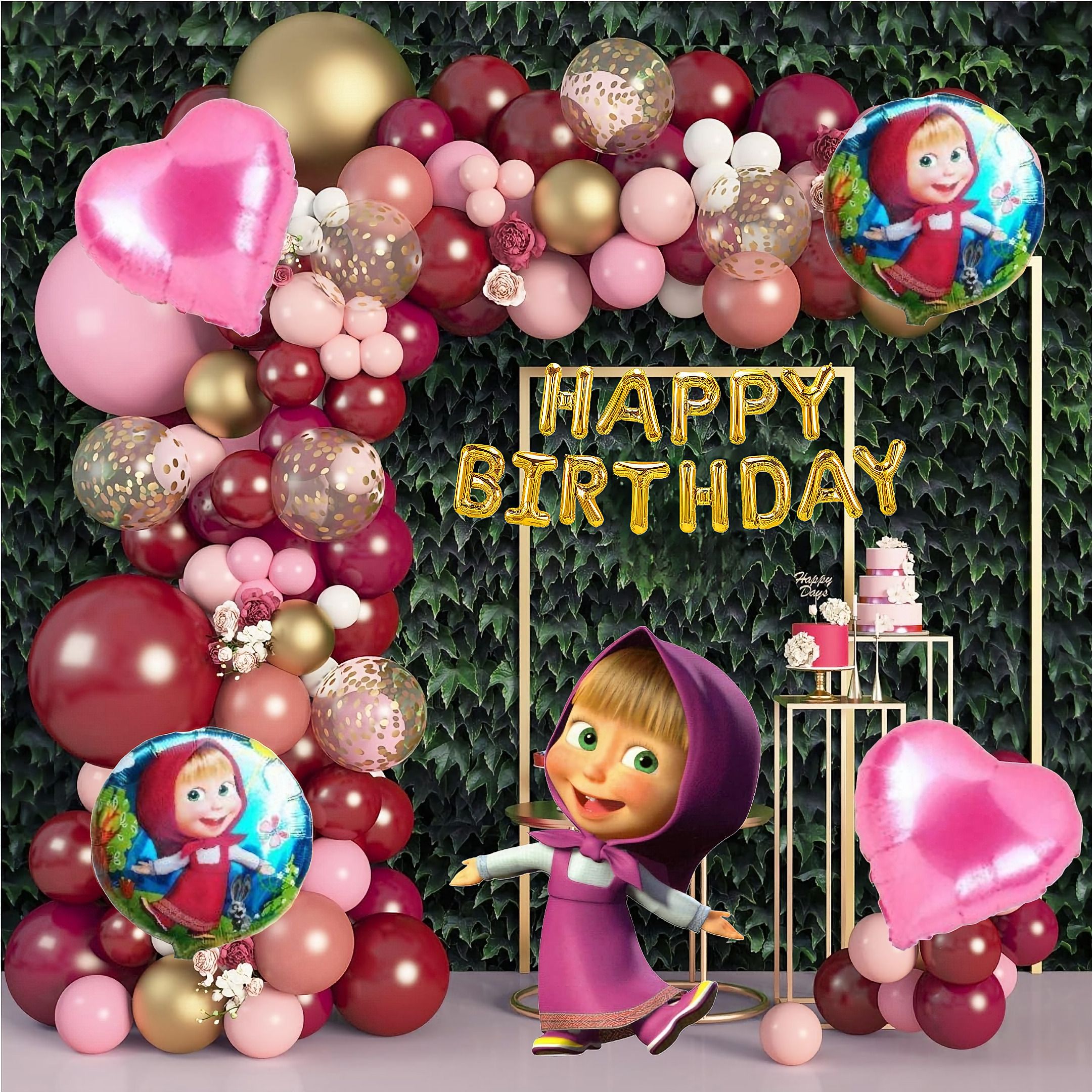 Burgundy Masha Birthday Party Decoration Set.-image-49