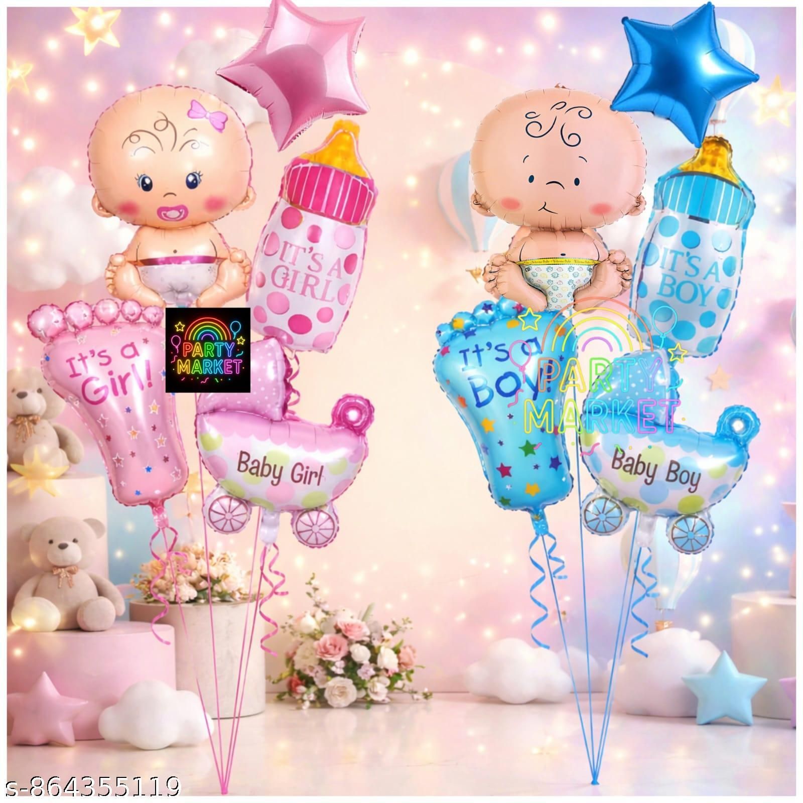 partymart Solid Baby Shower Decoration Set, Boy-Girl Combo | Boy & Girl Foil Balloons Kit Balloon-picture-12