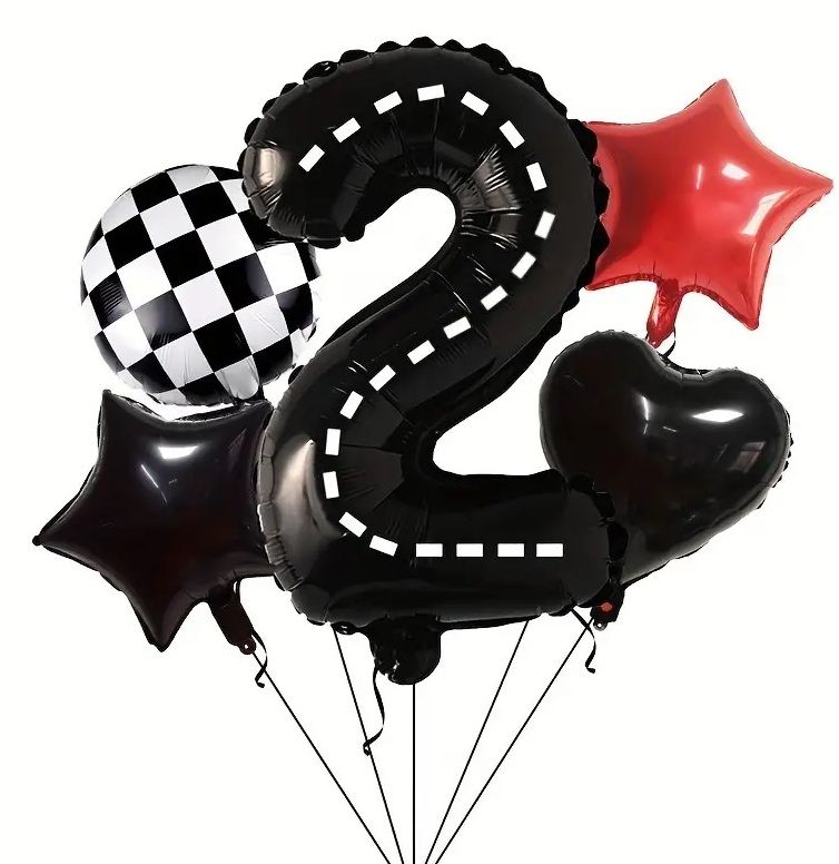 Printed Two number 2nd Birthday Racing theme Checkered Flag car Theme Number Balloon Set Balloon Bouquet-image-24