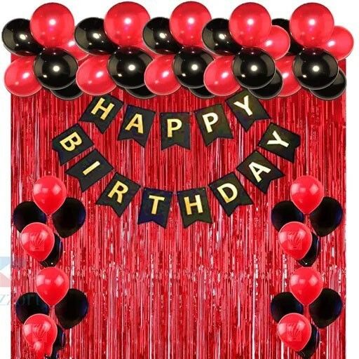 Solid BLACK BANNER & 30 PCS RED BLACK BALLOON 2 PCS RED FOIL CURTIAN Balloon Bouquet-image-45