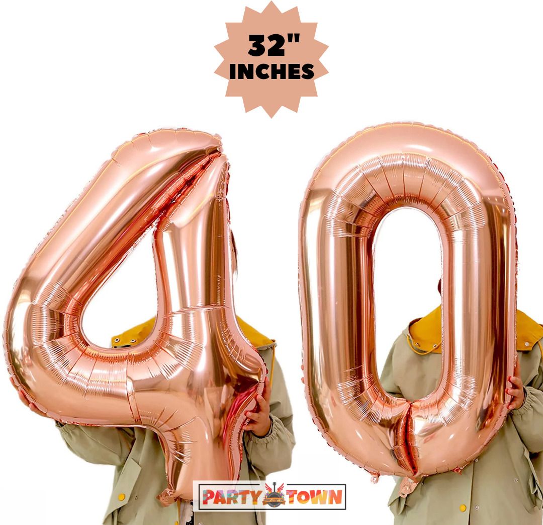 Solid 32'' inches Rose gold "40" Number helium foil balloons for Birthday Balloon-image-32
