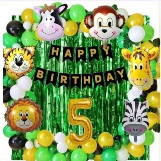Solid Jungle Theme Fifth Happy Birthday Decoration Set-Ballon,Curtain,letterfoil Balloon-image-22