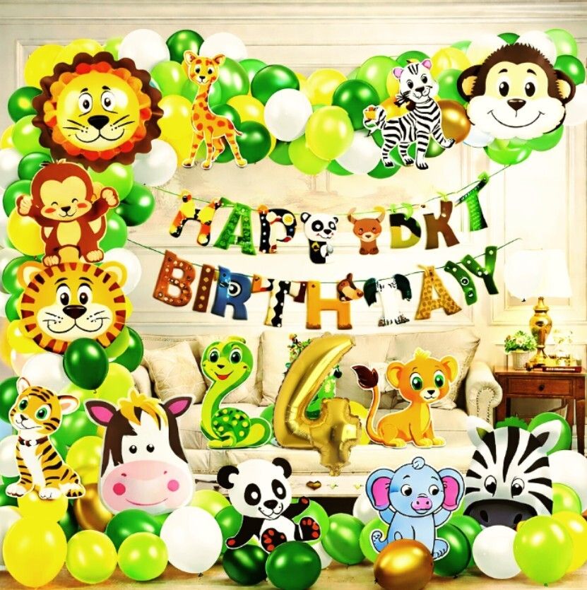 groovy dudz Printed Jungle 4th Birthday Decoration Set | Animal Theme Balloon Arch Combo for Kids Balloon-picture-20