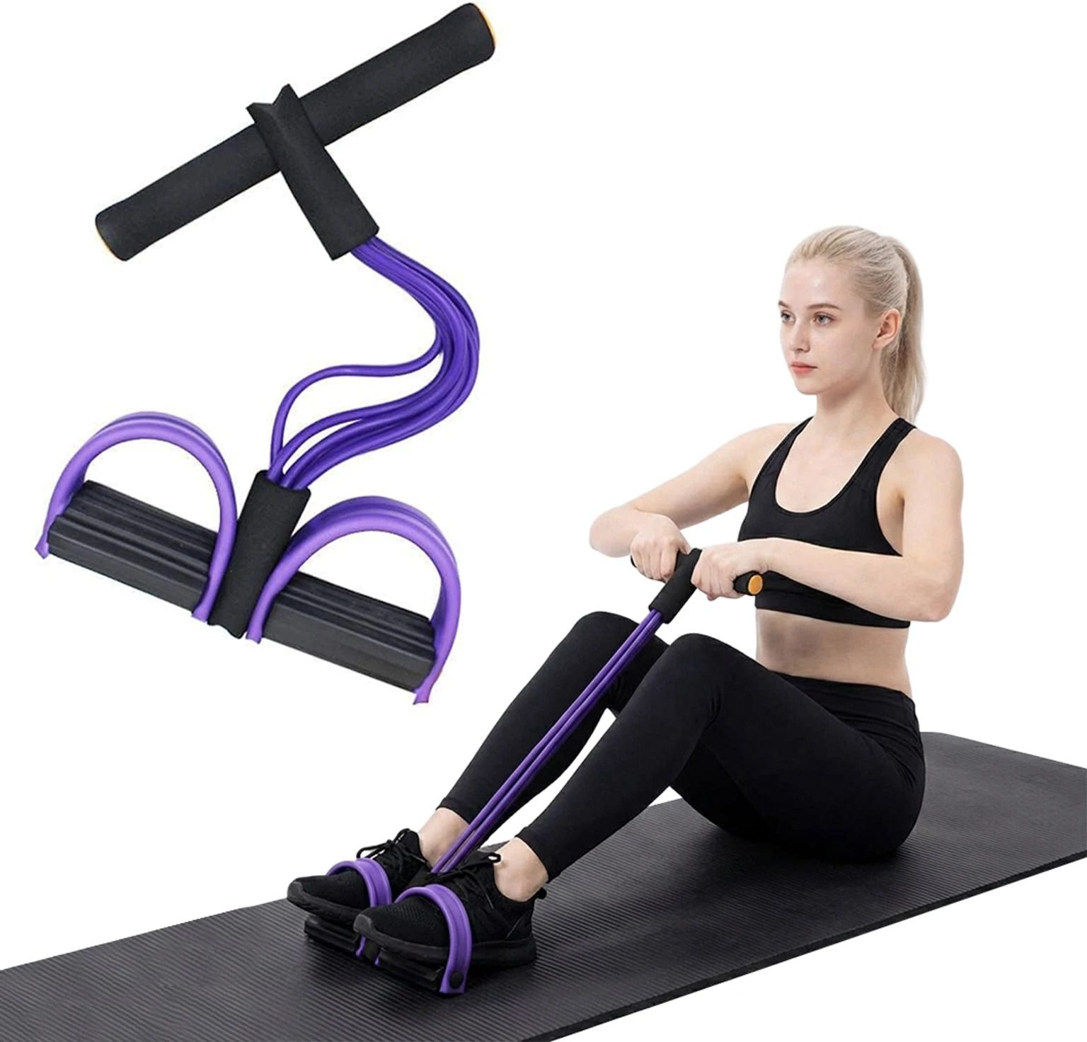 Pull Reducer Training Bands Natural Rubber 4 Tubes Body Pedal Exerciser Ab Exerciser-image-11