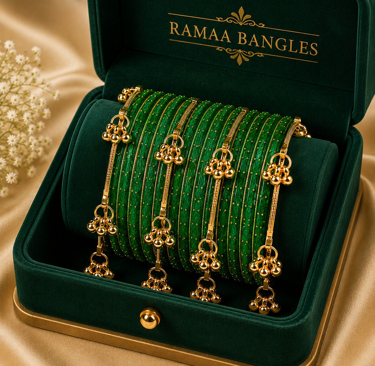 Metal, Glass, Alloy Beads Gold-plated Bangle Set-image-47