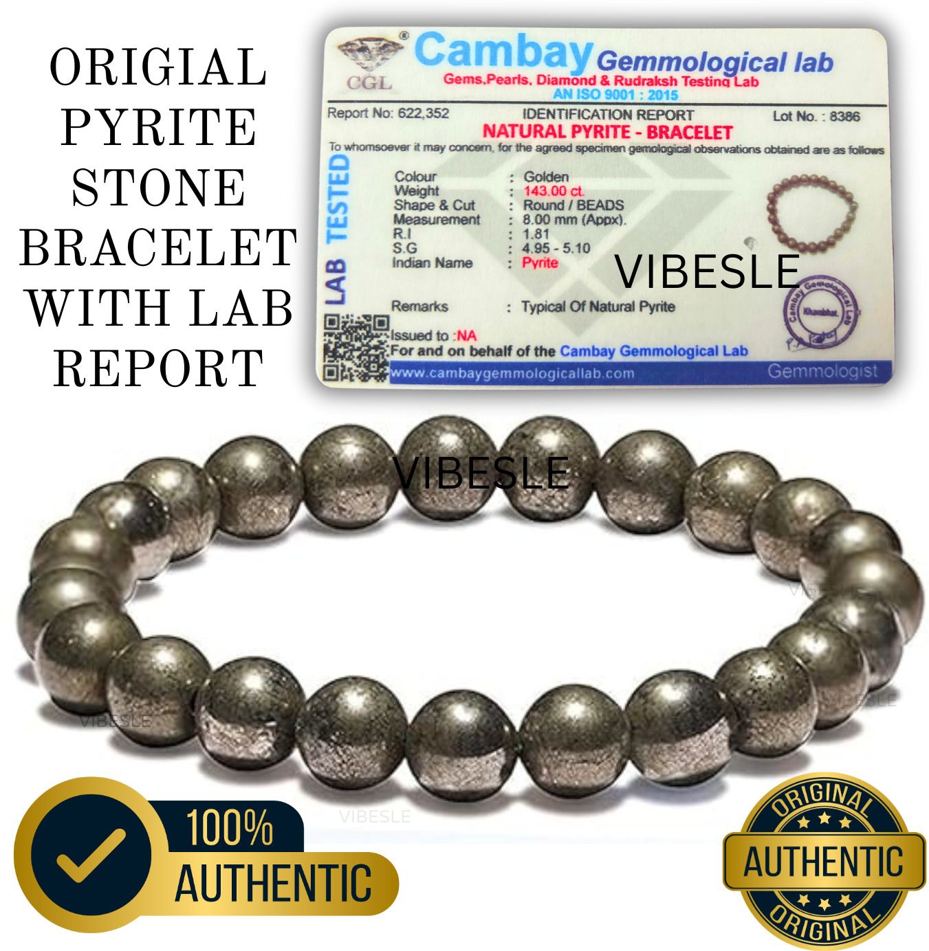 vibesle Pyrite, Stone Beads, Crystal Bracelet-picture-0