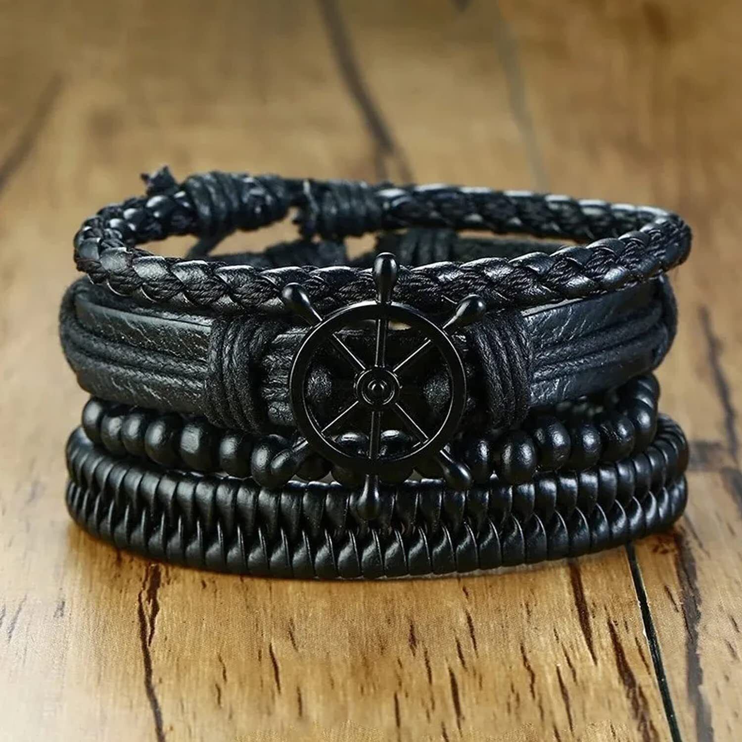 Stylish Bracelet For Men | Leather Bracelets For Boys | Wooden Beads Wristband Men Wrist Band