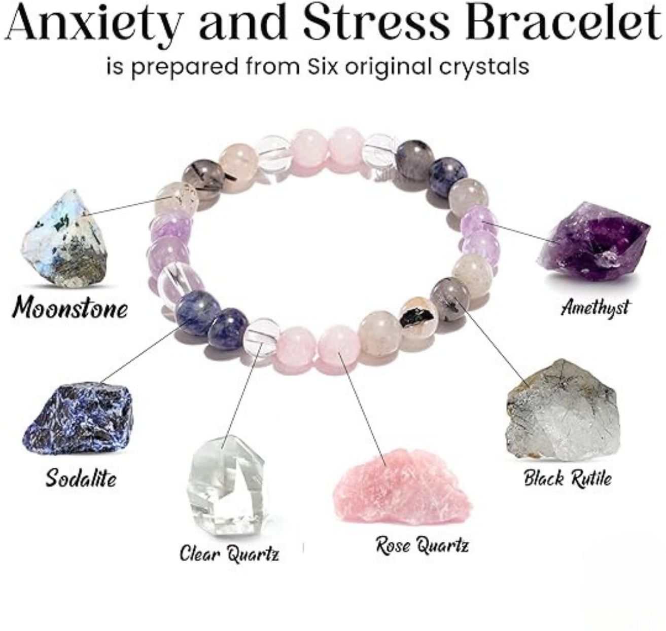 vibesle Stone, Rose Quartz, Amethyst, Clear Quartz Crystal Bracelet-picture-2