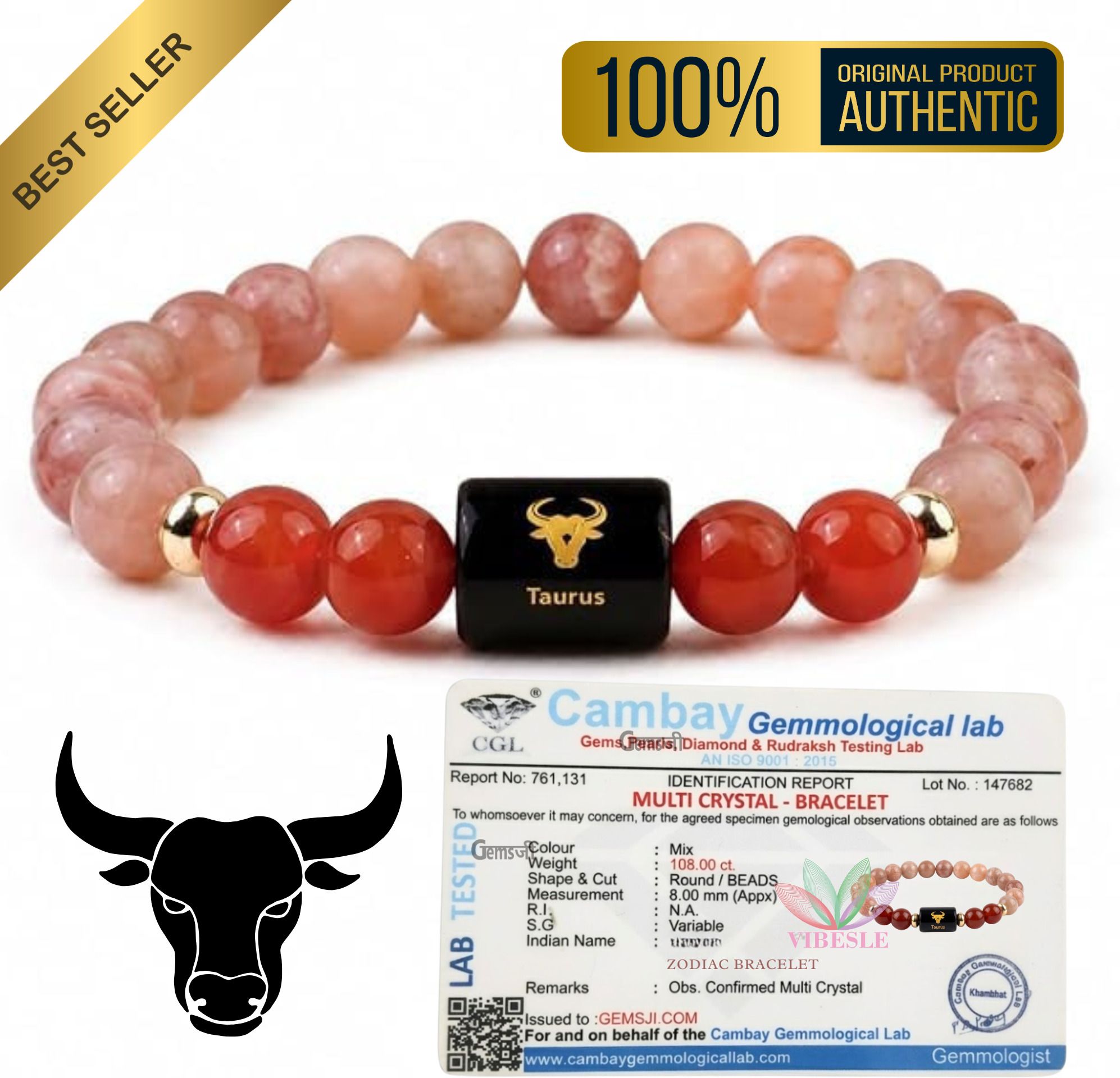 vibesle Stone, Red Beads, Agate, Crystal Charm Bracelet-picture-5