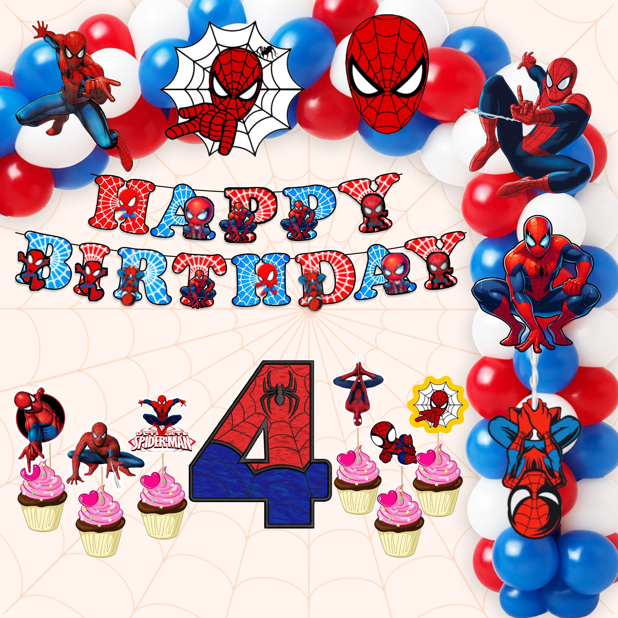 partyjoy Spider-Man Birthday Decoration Kit with Banner Balloons and Cake Topper-picture-48