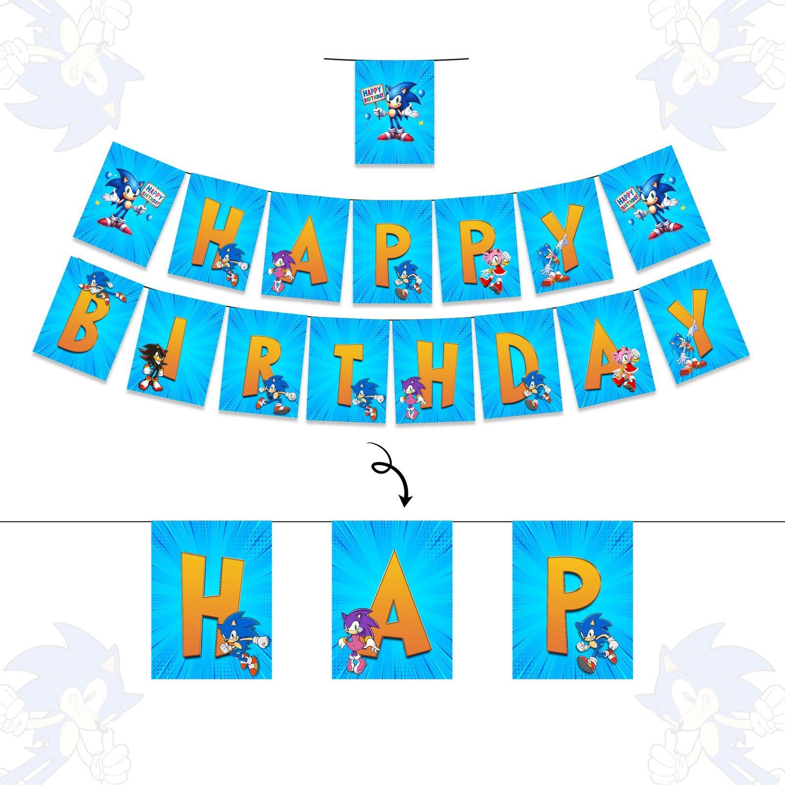1iam Sonic Theme Happy Birthday 300 GSM Paper Banner with Ring Ribbon Pack of 2 Banner-picture-48