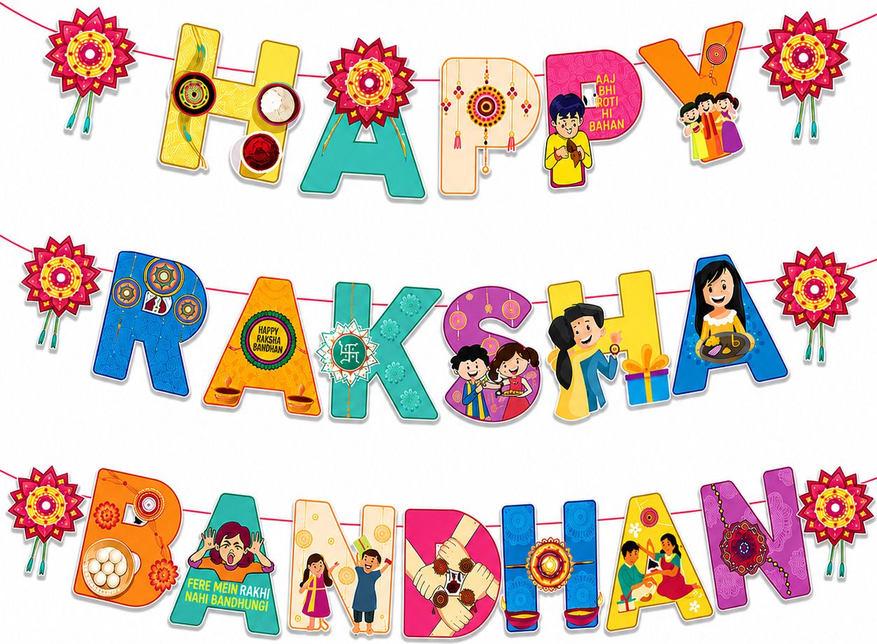 festiko Happy Raksha Bandhan Banner with Ribbon for Home & Party Decorations Banner-picture-13