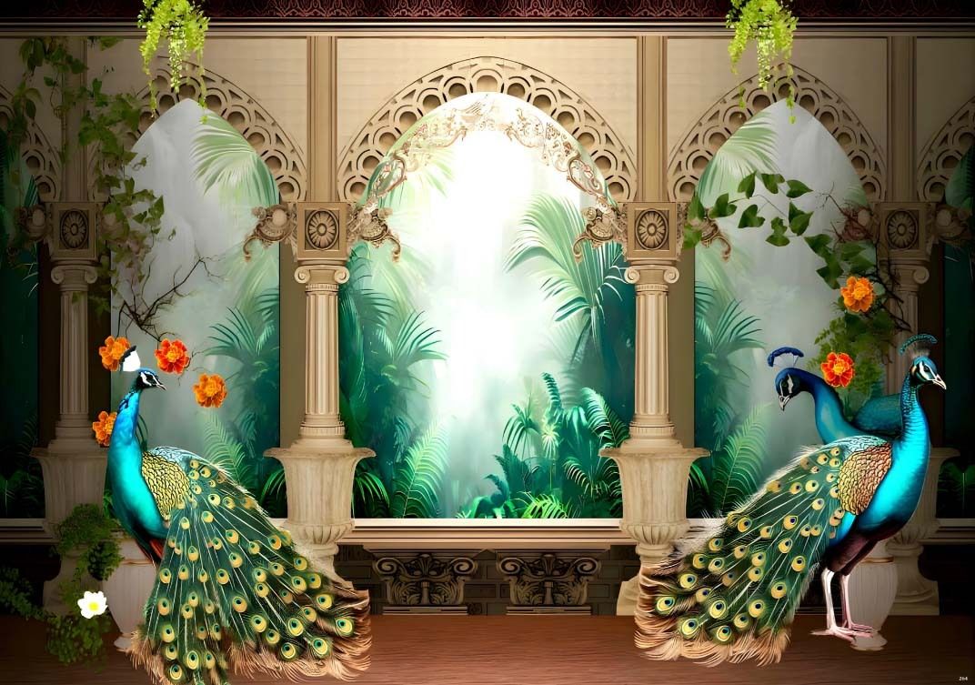 Royal Peacock Garden Arch 3D Wallpaper / Backdrop Poster for Home Wall Decor Banner-image-10