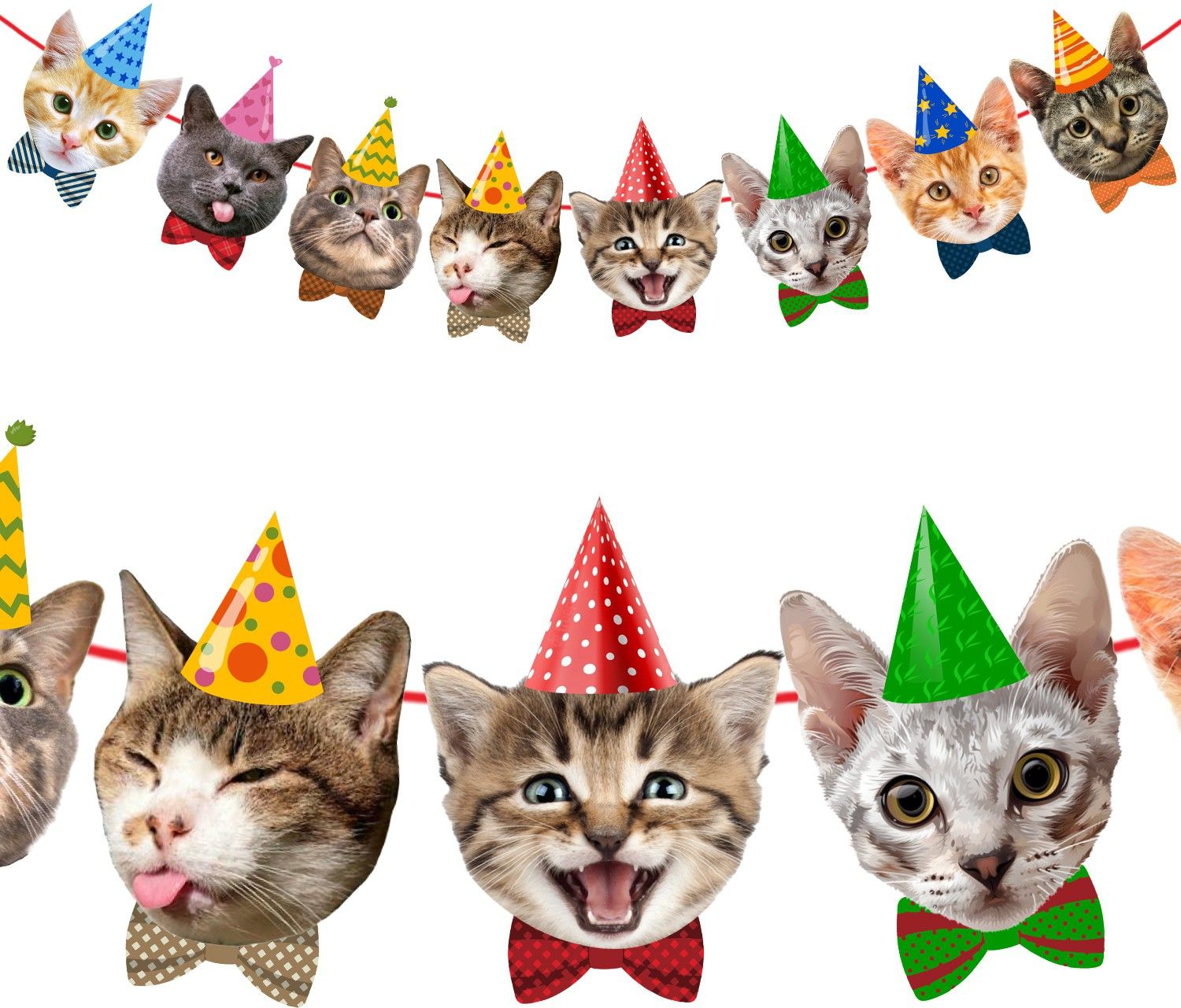 zyozi Cat Birthday Banner,Cat Face Party Banner,Kitty Cat Theme Bunting Decoration Banner-picture-14